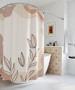 Leaves Contemporary Art Peaceful and Neutral Warm Earth Colors Boho Abstract Pattern Shower Curtain