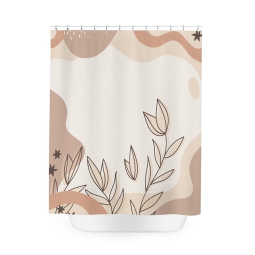Leaves Contemporary Art Peaceful and Neutral Warm Earth Colors Boho Abstract Pattern Shower Curtain - Image 3