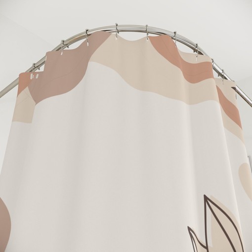 Leaves Contemporary Art Peaceful and Neutral Warm Earth Colors Boho Abstract Pattern Shower Curtain - Image 4