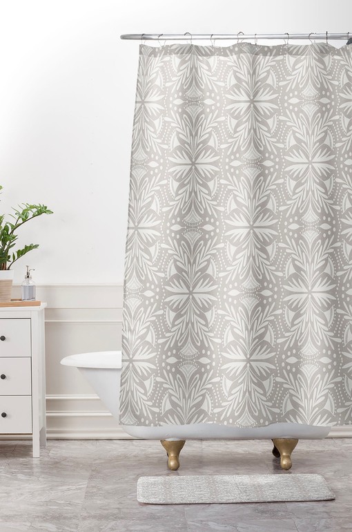 Lenox Stone Beige Boho Shower Curtain, Bathroom Decor, Vintage-Inspired Fabric Bath Curtain