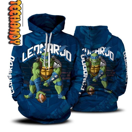 Leonardo Ninja Turtle All Over Print 3D Hoodie with TMNT Print