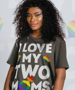 Lesbian Pride Shirts - I Love My Two Moms Unisex T-Shirt for Movie Fans Gifts with Pride Rainbow and Human Rights
