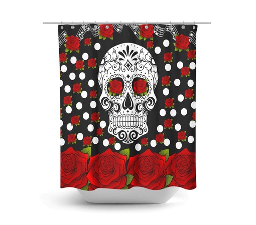 Life and Death Theme Bathroom Decor with Sugar Skull Red Rose Bath Set featuring Restroom Shower Curtains Decorative - Image 2