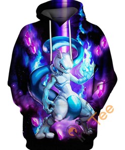 Light Blue Mewtwo Men's All Over Print 3D Hoodie with Pokemon Design