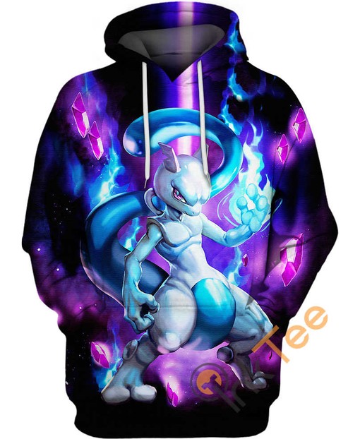 Light Blue Mewtwo Men's All Over Print 3D Hoodie with Pokemon Design