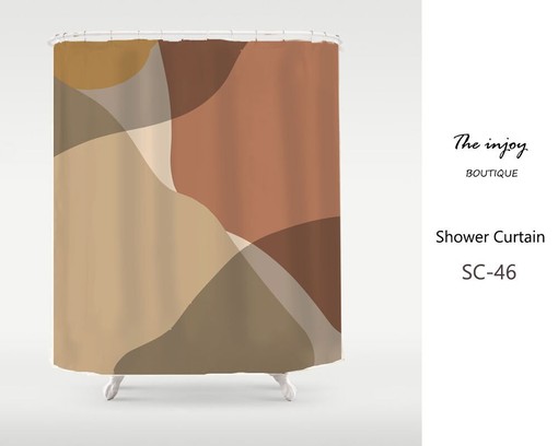 Light Brown Beige Color Blocks Unique Shower Curtain, Customized Waterproof & Washable Bathroom Accessory