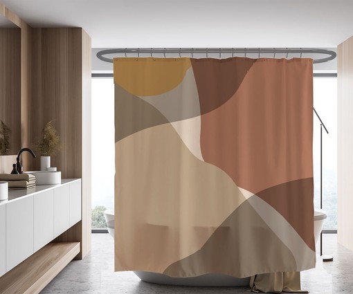 Light Brown Beige Color Blocks Unique Shower Curtain, Customized Waterproof & Washable Bathroom Accessory - Image 2