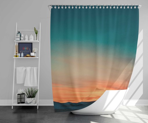 Light and Colorful Abstract Minimalist Shower Curtain and Mat, Bathroom Decor Set