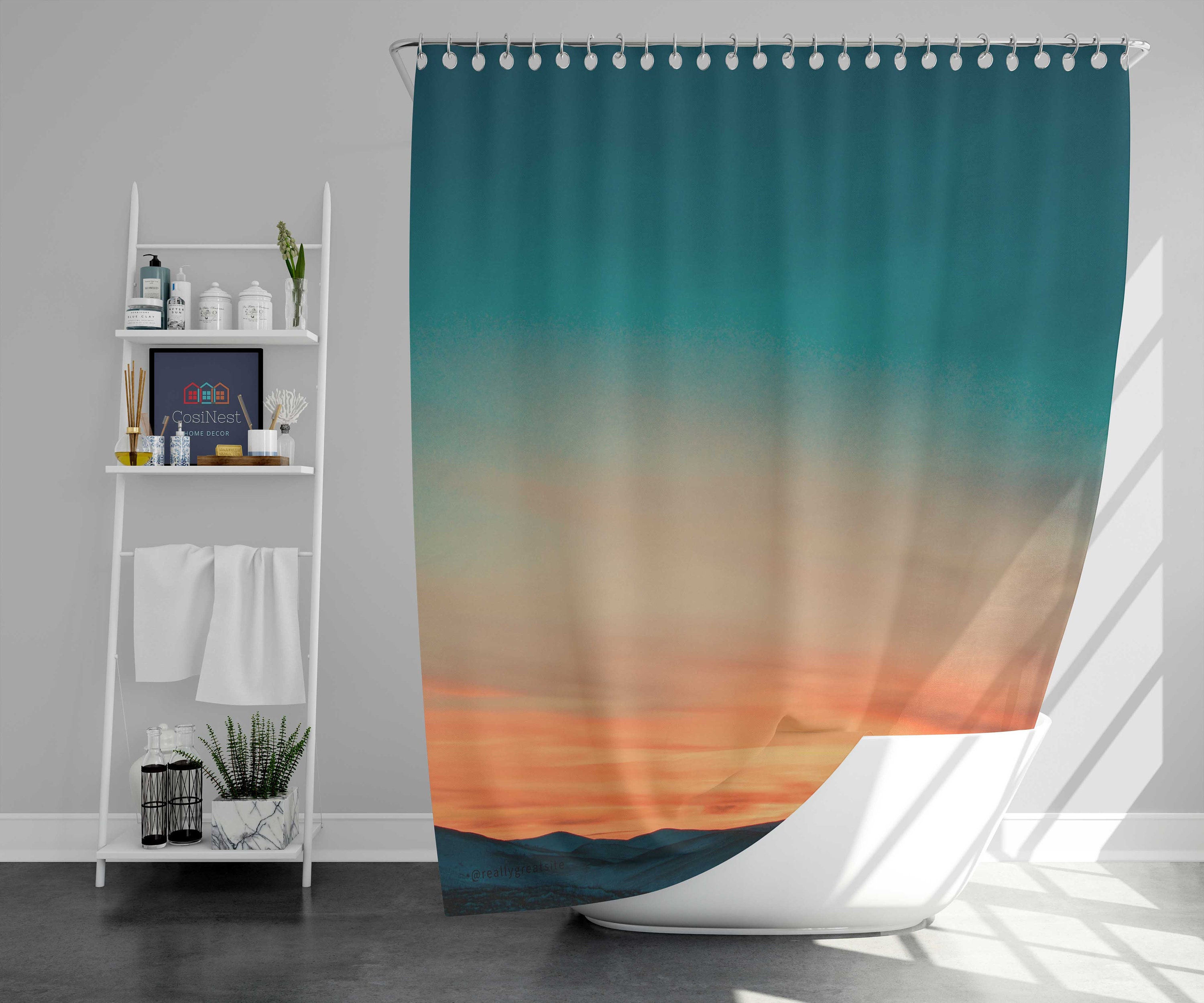 Light and Colorful Abstract Minimalist Shower Curtain and Mat, Bathroom Decor Set