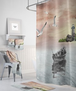 Lighthouse Shower Curtain with Nautical Bathroom Decor for Coastal Charm