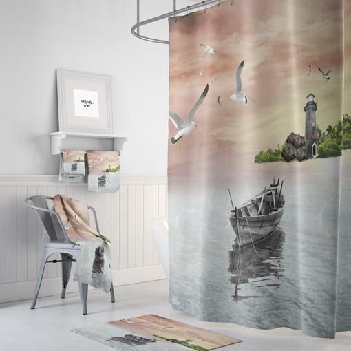 Lighthouse Shower Curtain with Nautical Bathroom Decor for Coastal Charm