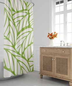 Lime Green Botanical and Tropical Leaf Shower Curtain - Minimalist Design for Spring