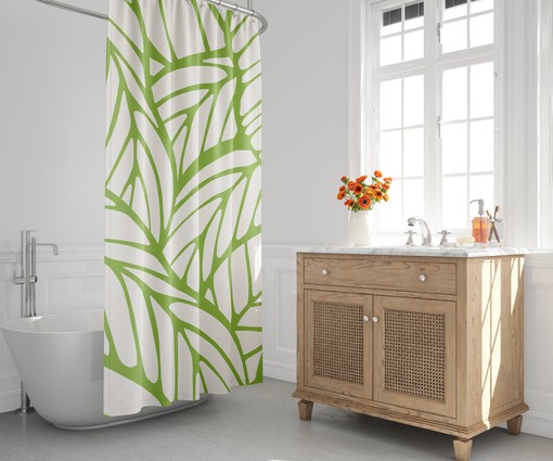 Lime Green Botanical and Tropical Leaf Shower Curtain - Minimalist Design for Spring - Image 2