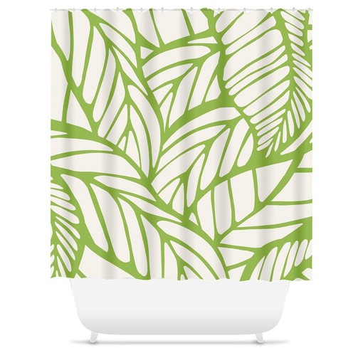 Lime Green Botanical and Tropical Leaf Shower Curtain - Minimalist Design for Spring - Image 3