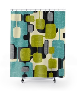 Lime and Teal Green Abstract Durable Polyester Mid Century Modern Shower Curtain