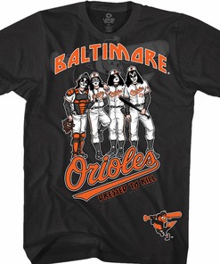 Limited Edition MLB Tee: Kiss Baltimore Orioles Dressed To Kill Black T-Shirt with Rock Band Design