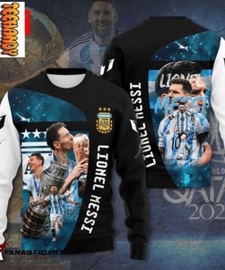 Lionel Messi Champion of World Cup 2022 All Over Print 3D Hoodie with Argentina Flag and 3D Graphic Design