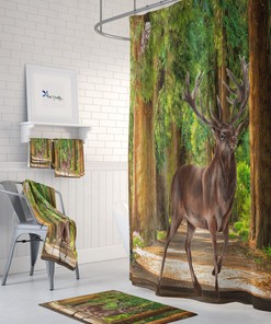 Lodge Woodland Deer Forest Shower Curtain Set - Add a Rustic Touch to Your Bathroom Decor
