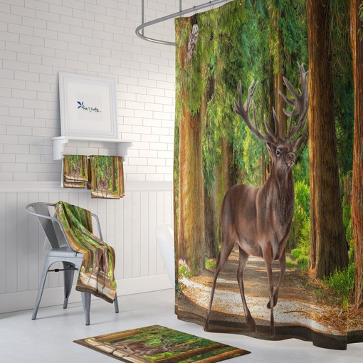 Lodge Woodland Deer Forest Shower Curtain Set - Add a Rustic Touch to Your Bathroom Decor