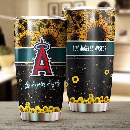 Los Angeles Angels Gorgeous Sunflower MLB Tumbler with Logo and Personalized Engraving - Image 2