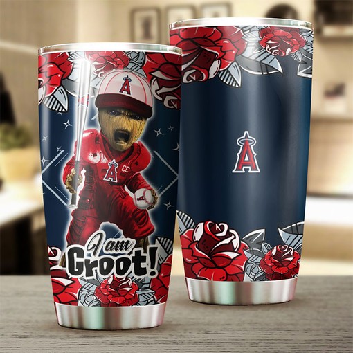 Los Angeles Angels MLB Tumbler with I Am Groot Personalization - Ideal Gift for Angels and Marvel Fans - Image 2