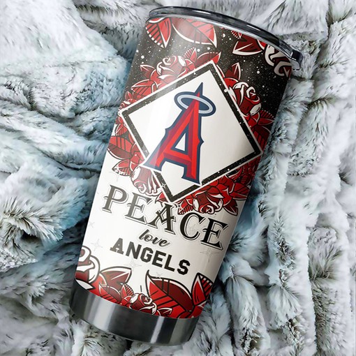 Los Angeles Angels MLB Tumbler with Patriotic Peace Love Design and Iconic MLB Logo