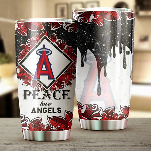 Los Angeles Angels MLB Tumbler with Patriotic Peace Love Design and Iconic MLB Logo - Image 2