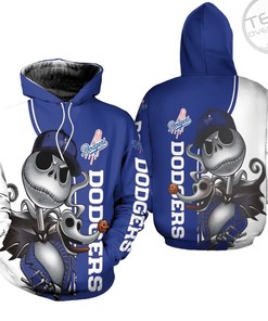 Los Angeles Dodgers All Over Print 3D Hoodie with Jack Skellington and Zero Full size