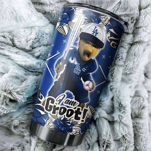 Los Angeles Dodgers Guardians of the Galaxy I Am Groot MLB Tumbler with a Personalized and MLB Design
