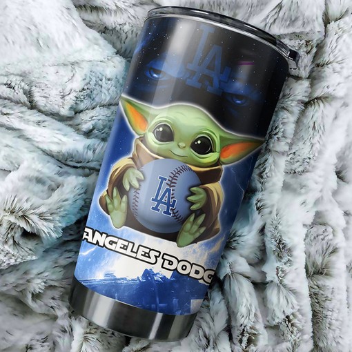 Los Angeles Dodgers MLB Tumbler with Baby Yoda Personalization and Custom MLB Logo