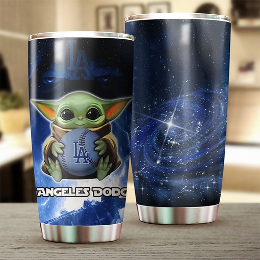Los Angeles Dodgers MLB Tumbler with Baby Yoda Personalization and Custom MLB Logo - Image 2