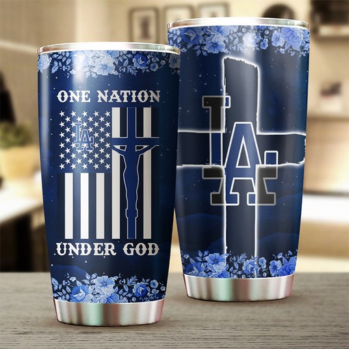 Los Angeles Dodgers MLB Tumbler with Patriotic One Nation Under God Design and Iconic MLB Logo - Image 2