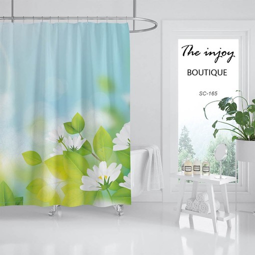 Lotus Flowers Shower Curtain with Blue Summer Floral Decor for Your Bathroom - Image 2