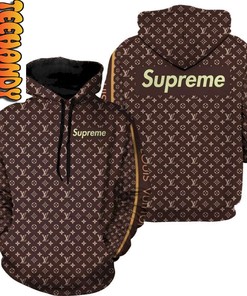 Louis Vuitton x Supreme Luxurious Brand All Over Print 3D Hoodie with LV and Supreme Logo