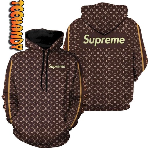 Louis Vuitton x Supreme Luxurious Brand All Over Print 3D Hoodie with LV and Supreme Logo