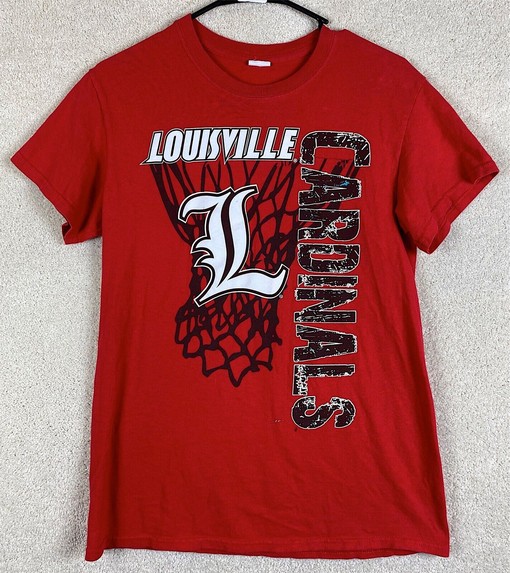 Louisville Cardinals Adult Red Graphic T-Shirt Reprinted & Uofl Sweatshirt