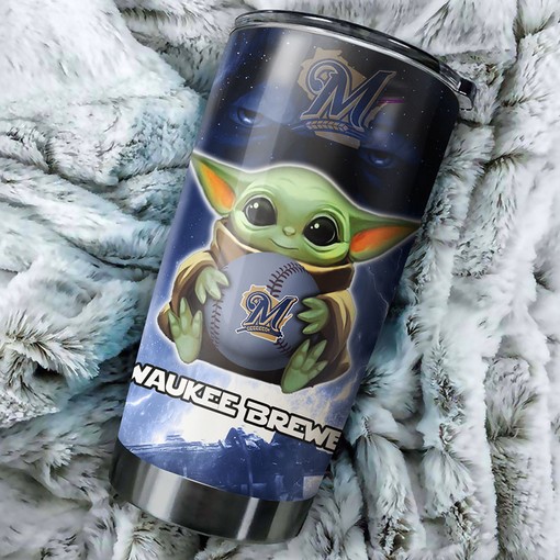 Lovable Milwaukee Brewers MLB Tumbler with Cute Baby Yoda Design and Iconic MLB Logo