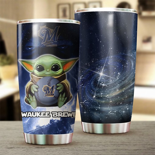 Lovable Milwaukee Brewers MLB Tumbler with Cute Baby Yoda Design and Iconic MLB Logo - Image 2