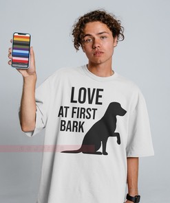 Love At First Bark Unisex Tee, Dog Mom Sweatshirt, Cute Pet Lover Gift, Funny Animal Graphic T-shirt for Women