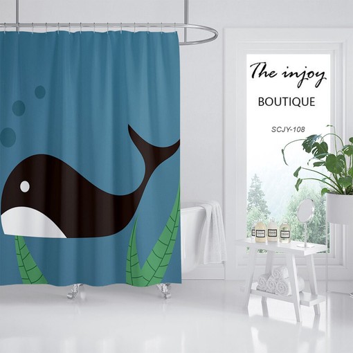 Lovely Black Whale Kids Bathroom Shower Curtain - Add Fun and Color to Your Bathroom Decor - Image 2