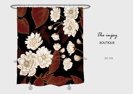 Lovely Flowers Shower Curtain, Noble Retro Black Waterproof & Washable, Unique Bath Accessory