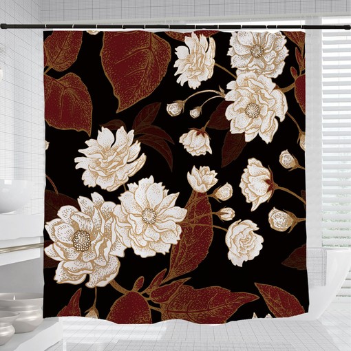 Lovely Flowers Shower Curtain, Noble Retro Black Waterproof & Washable, Unique Bath Accessory - Image 3