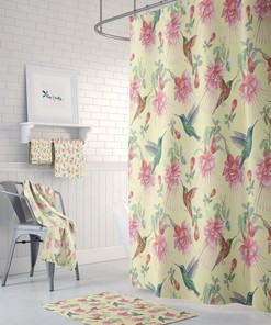 Lovely Hummingbird Floral Shower Curtain and Matching Towels for Nature-Loving Bathroom Decor
