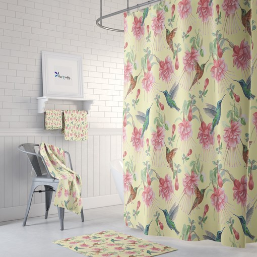 Lovely Hummingbird Floral Shower Curtain and Matching Towels for Nature-Loving Bathroom Decor
