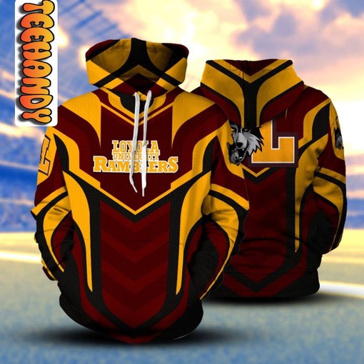 Loyola Ramblers Men's Basketball All Over Print 3D Hoodie with Team Logo and Design