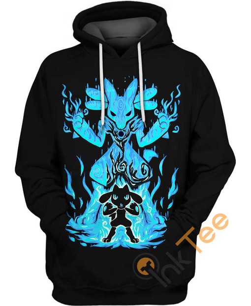 Lucario And Riolu All Over Print 3D Hoodie with Pokemon Design