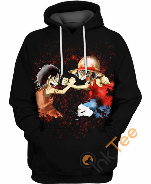 Luffy and Ace All Over Print Hoodie with 3D Graphic Design - One Piece Inspired