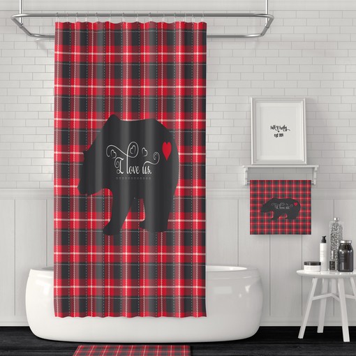 Lumberjack Plaid Woodland Shower Curtain Set with Rustic Bath Set for Cozy Bathroom Decor - Image 2