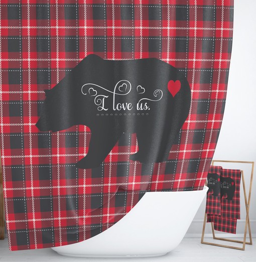Lumberjack Plaid Woodland Shower Curtain Set with Rustic Bath Set for Cozy Bathroom Decor - Image 3
