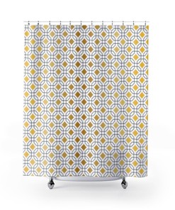 Luxurious Art Deco Diamond Shower Curtain | Gold and White Bathtub Decor | Bathroom Gift | Customizable
